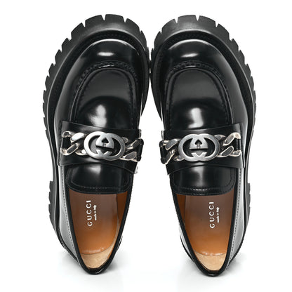 Gucci Cordovan Lux Womens Jeanne Platform Lug Sole 30/45mm Loafers 38.5 Black 2 of 10