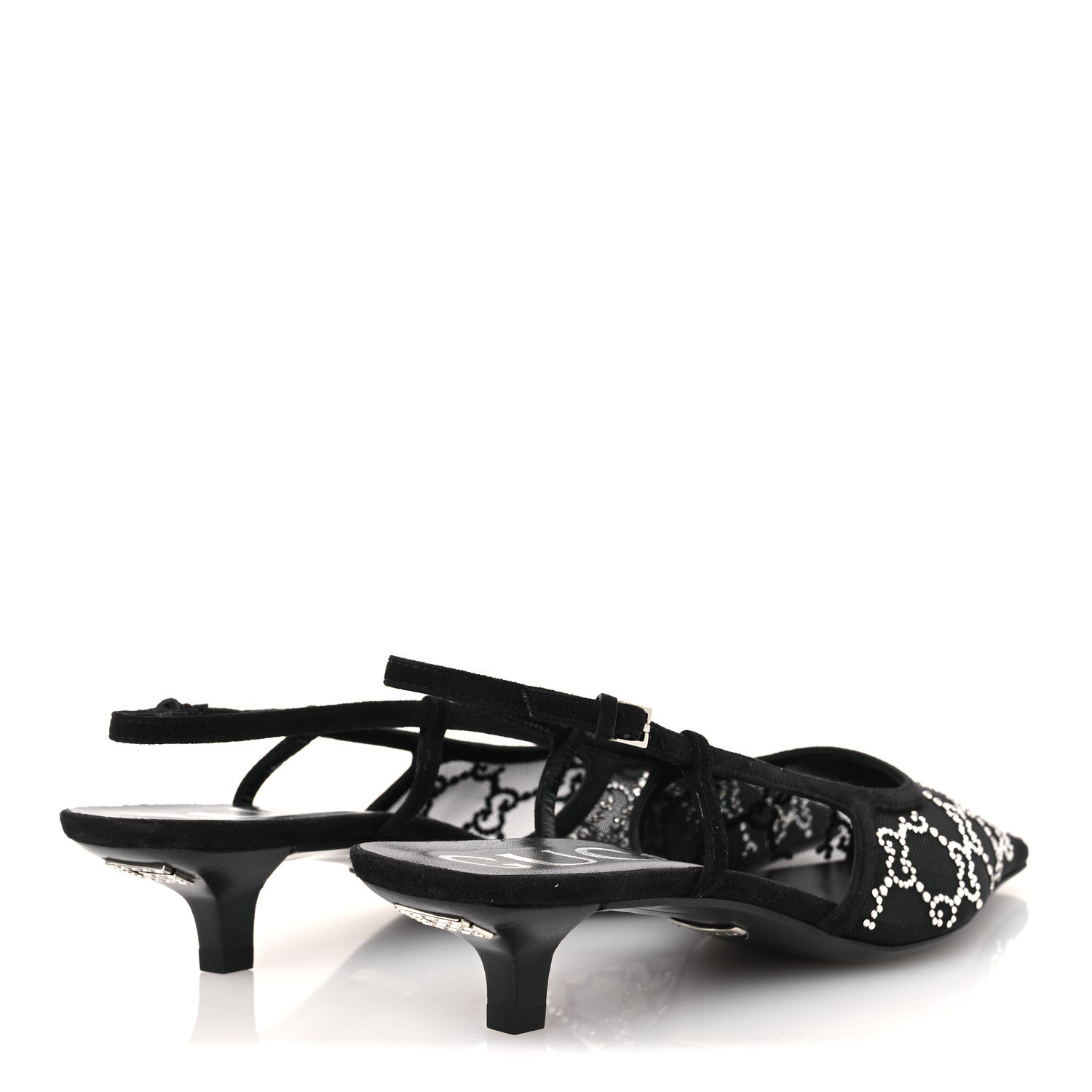 Gucci Tela Retino Kid Scamosciato Crystal GG Monogram Square G 35mm Slingback Pumps 38.5 Black 5 of 10