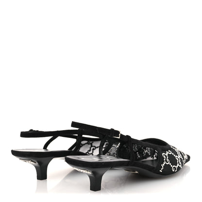 Gucci Tela Retino Kid Scamosciato Crystal GG Monogram Square G 35mm Slingback Pumps 38.5 Black 5 of 10