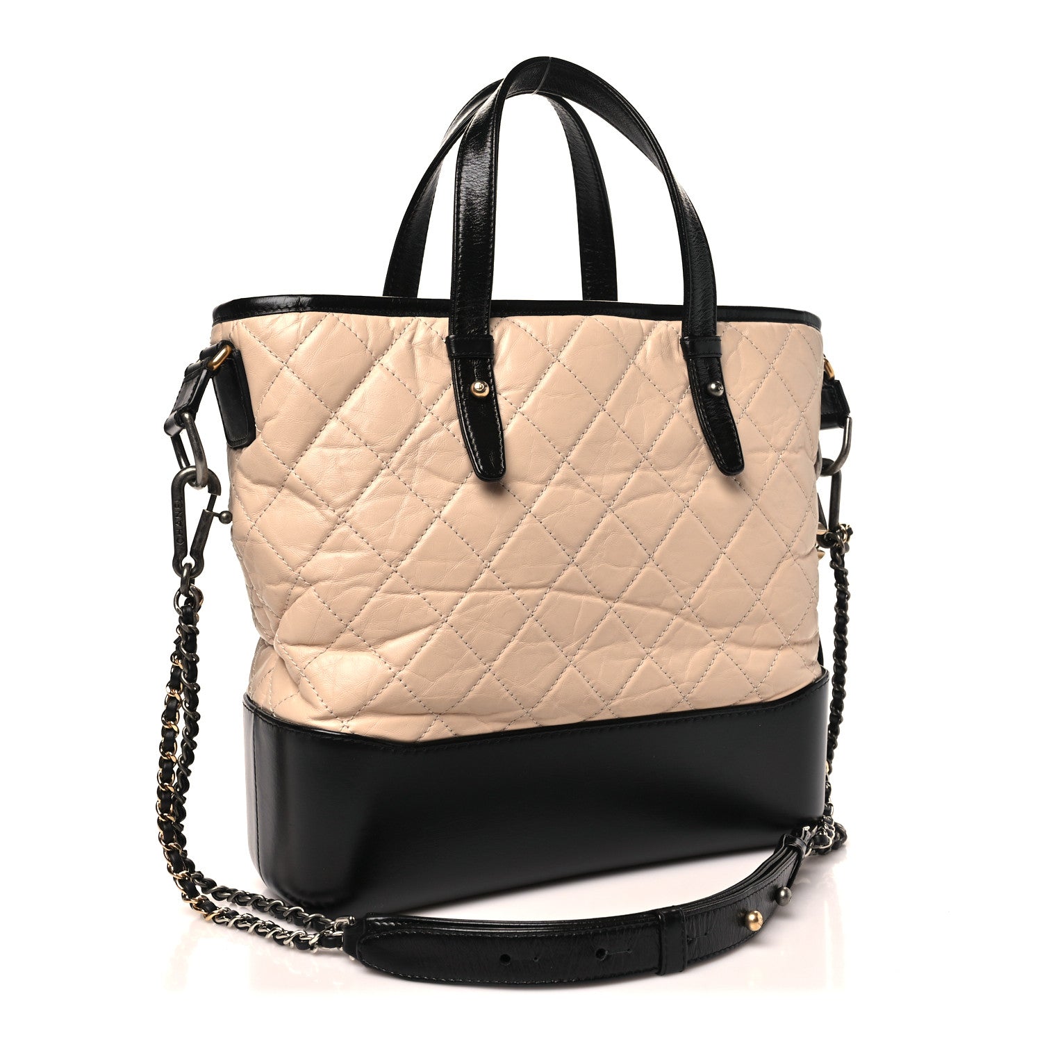 Chanel Aged Calfskin Quilted Medium Gabrielle Shopping Tote Beige Black 3 of 11