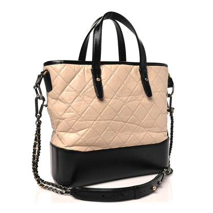 Chanel Aged Calfskin Quilted Medium Gabrielle Shopping Tote Beige Black 3 of 11