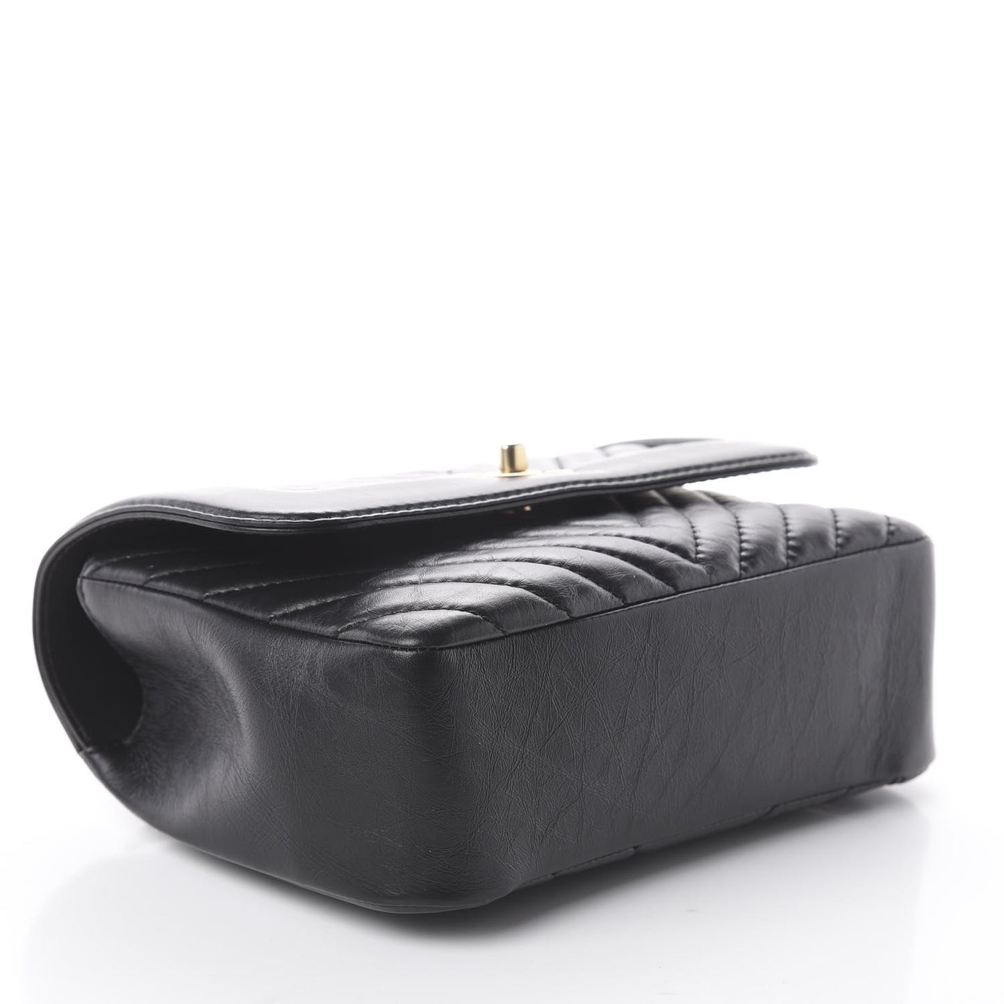 Calfskin Chevron Quilted Top Handle Flap Black