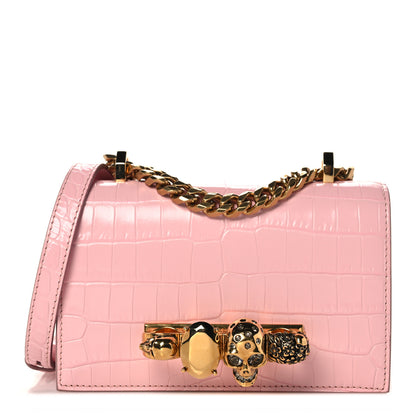 Alexander McQueen Calfskin Crocodile Embossed Knuckle Shoulder Bag Light Pink 1 of 10