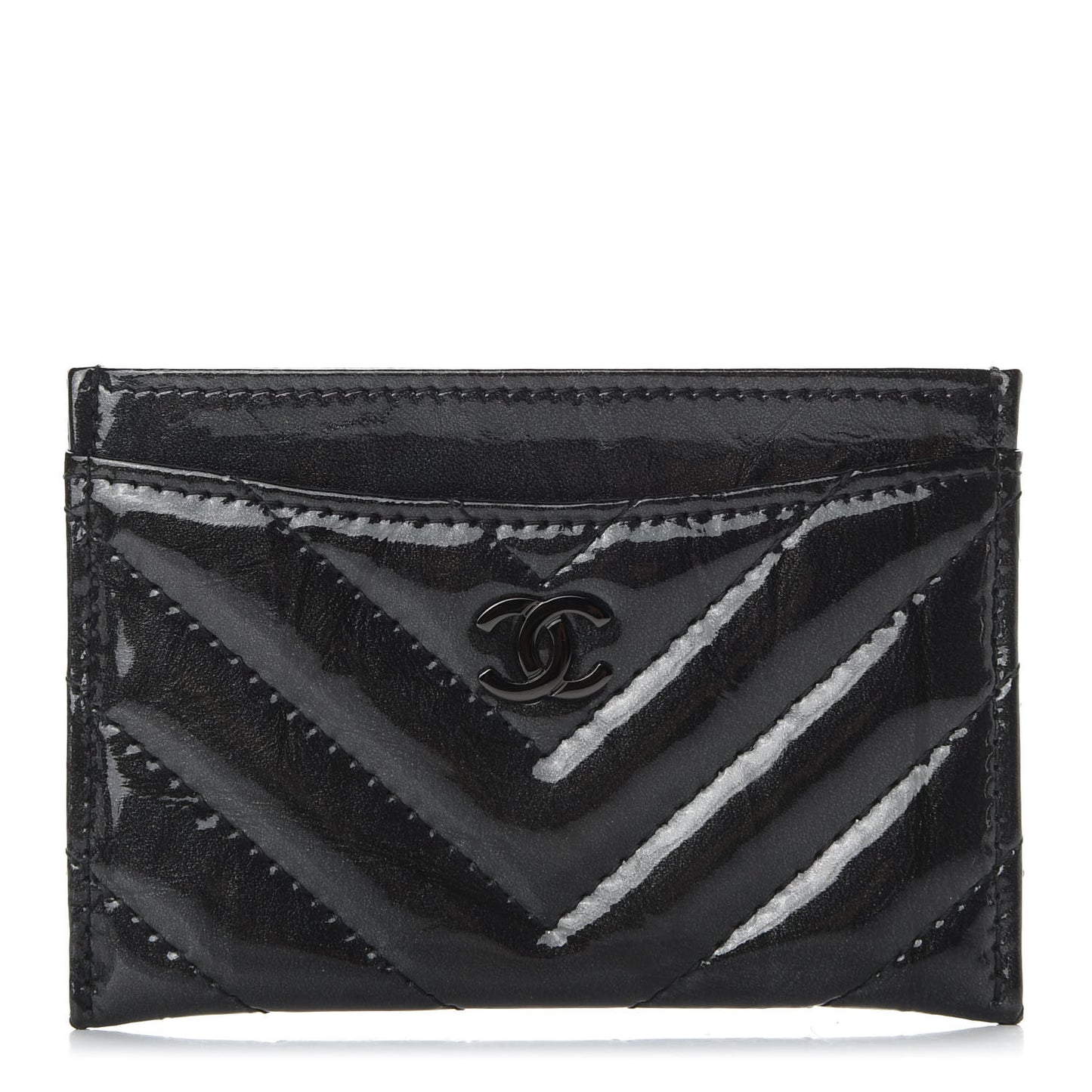 Patent Chevron Quilted Card Holder Black