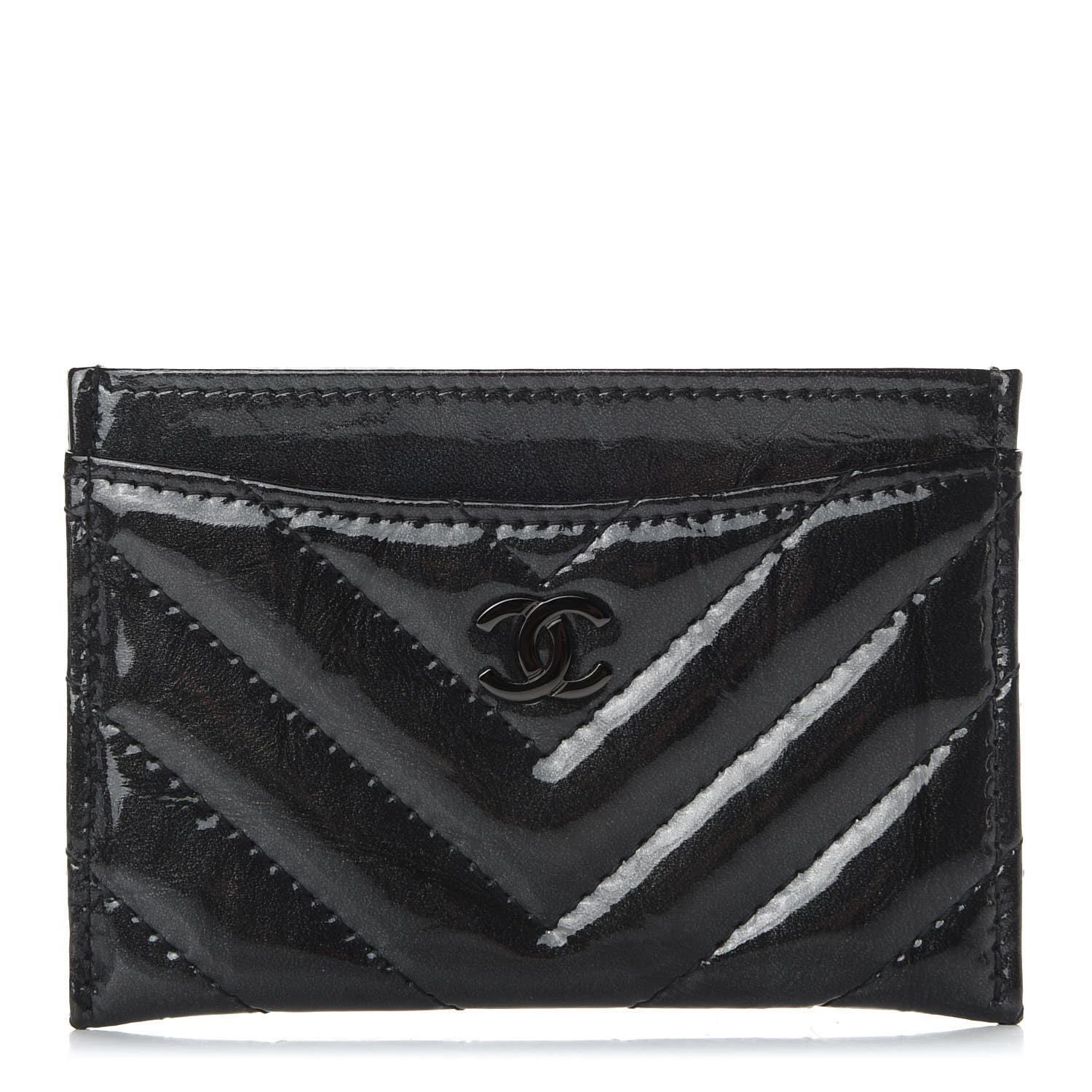 Chanel Patent Chevron Quilted Card Holder Black 1 of 7