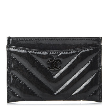 Chanel Patent Chevron Quilted Card Holder Black 1 of 7