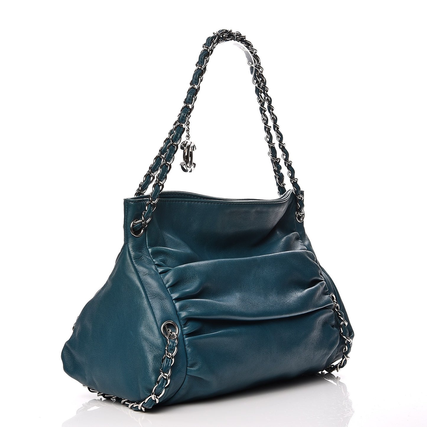 Lambskin Large Sharpei Shoulder Bag Turquoise