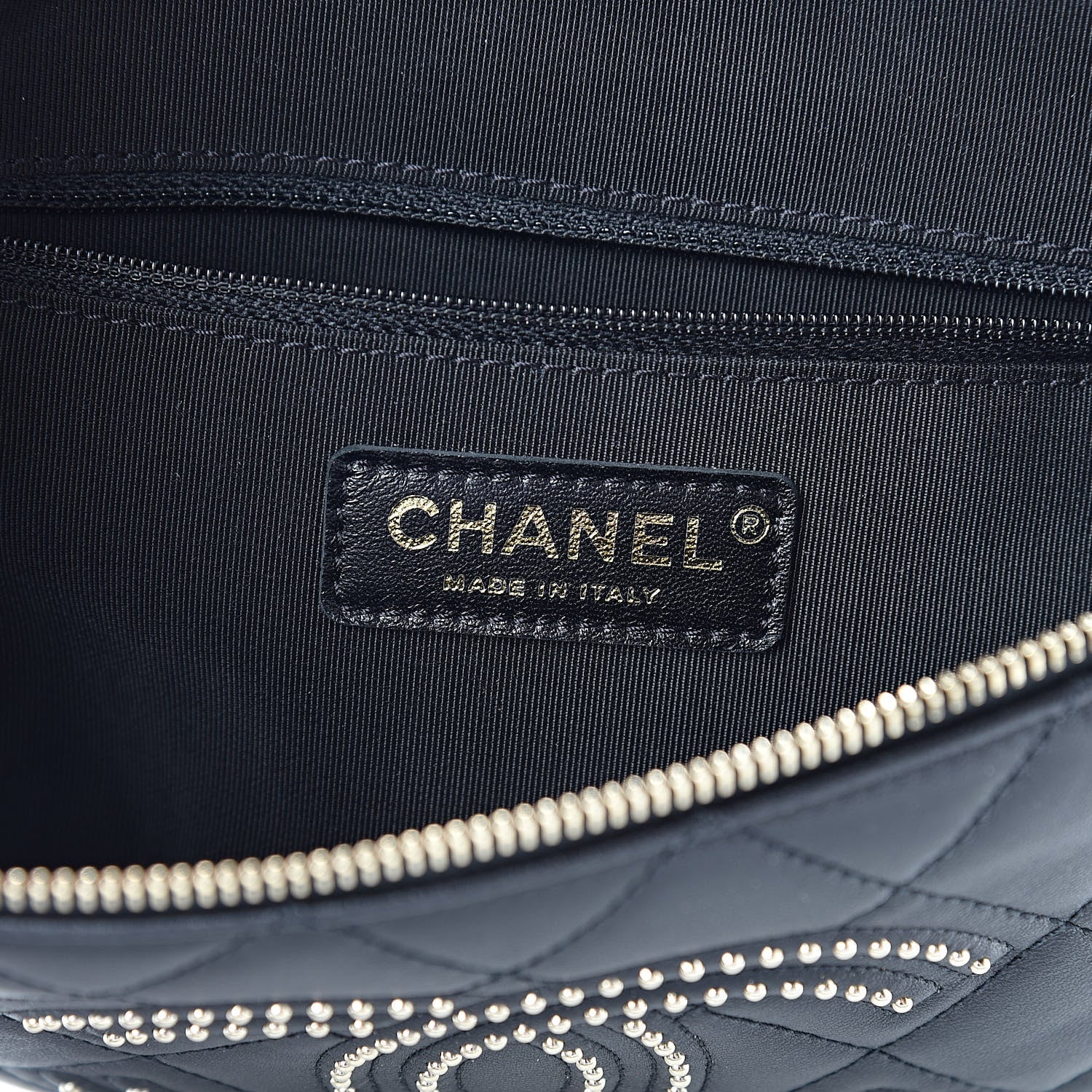Chanel Lambskin Quilted Studded Waist Bag Fanny Pack Black 6 of 10