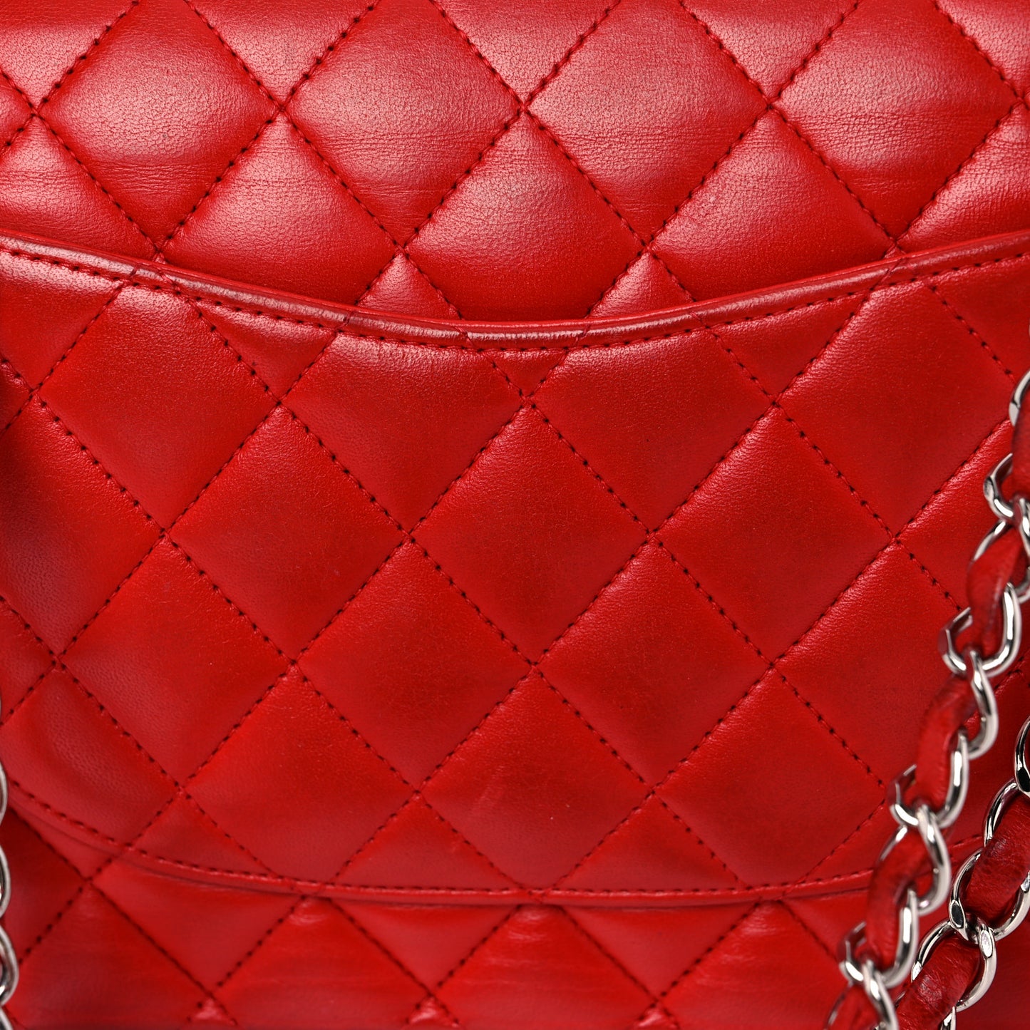 Lambskin Quilted Medium Double Flap Red