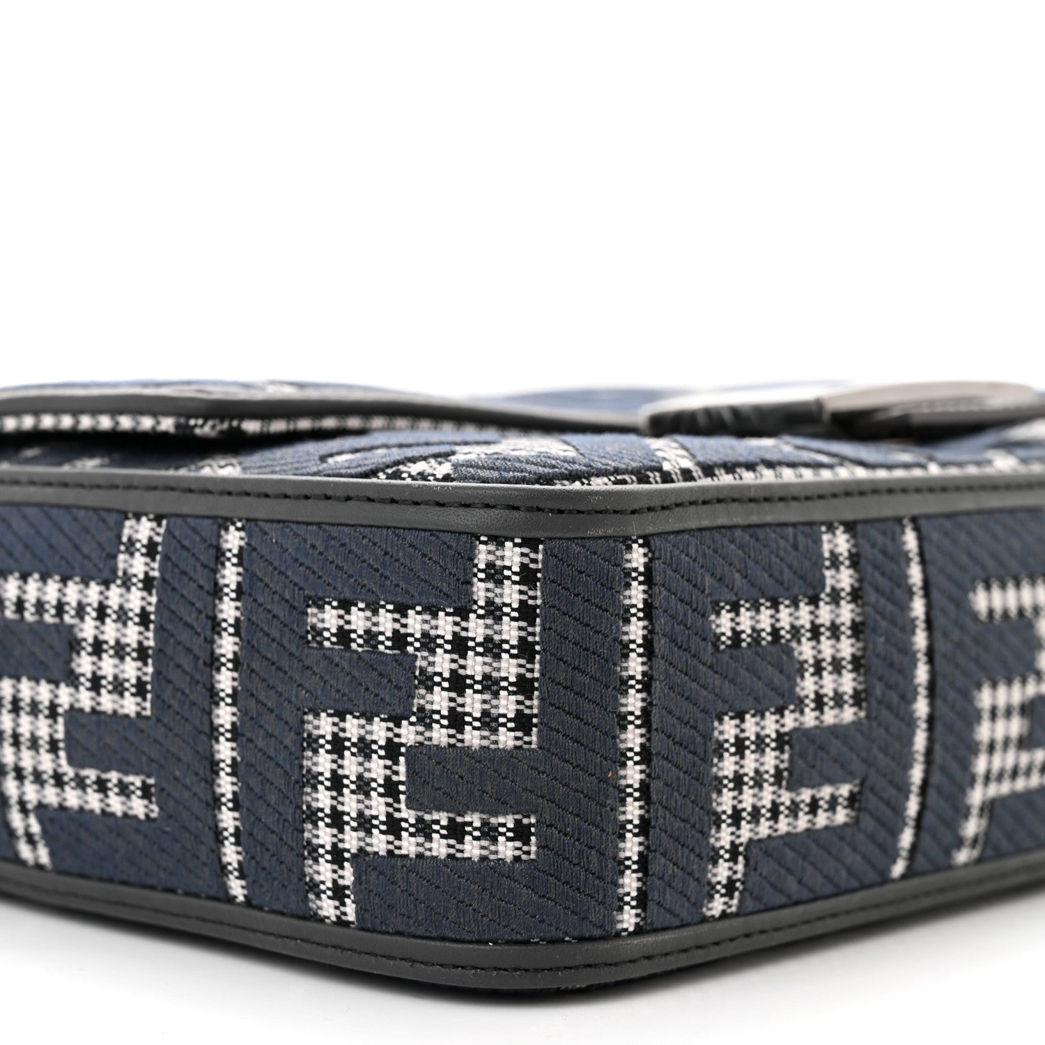 Fendi Wool Vitello King Houndstooth FF Embroidered Baguette Grigio Anthracite 9 of 10