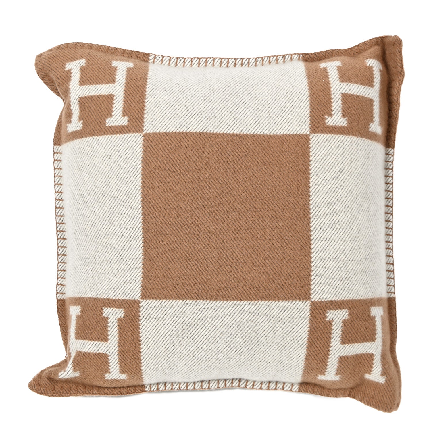 Hermes Wool Cashmere Avalon Pillow PM Ecru Camel 2 of 5
