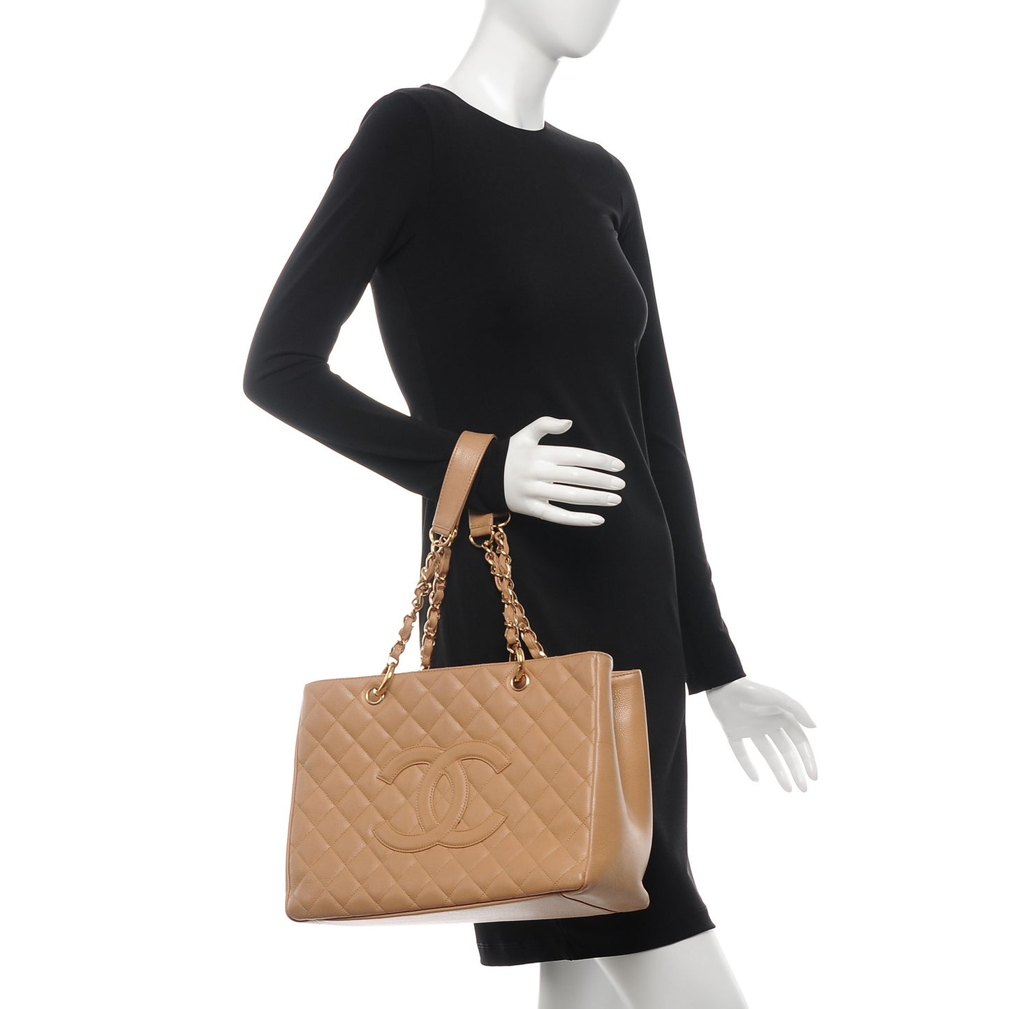 Caviar Quilted Grand Shopping Tote GST Beige
