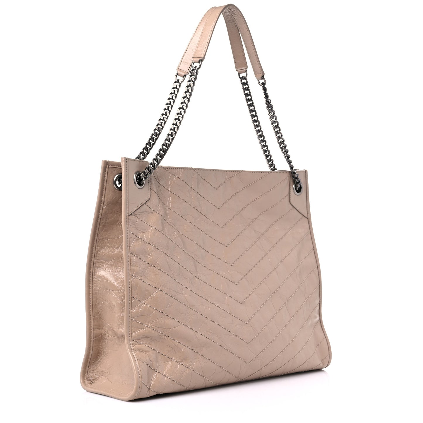 Crinkled Calfskin Matelasse Monogram Large Niki Shopper Tote Dusty Grey