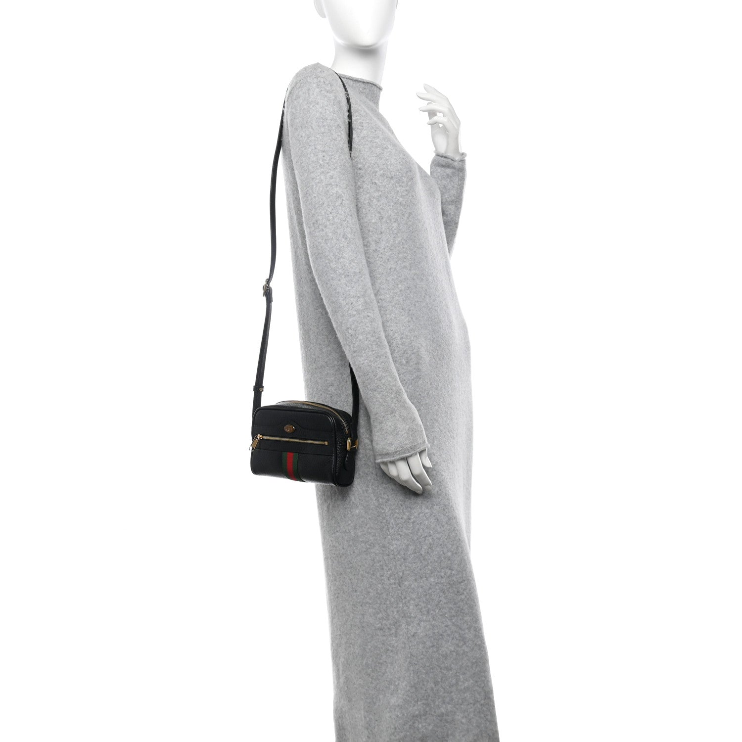 Gucci Calfskin Web Mini Ophidia Shoulder Bag Black 2 of 10