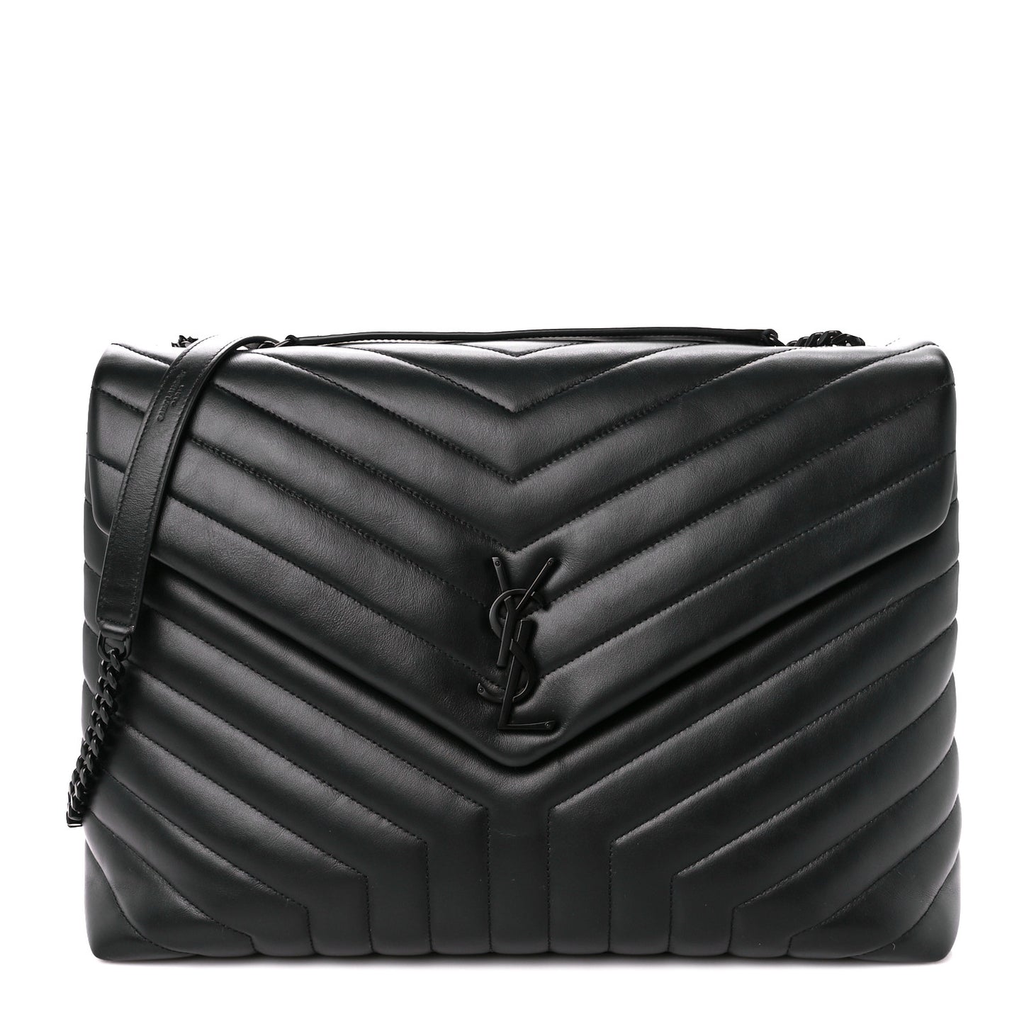 Calfskin Y Quilted Monogram Monochrome Large Loulou Chain Satchel Black