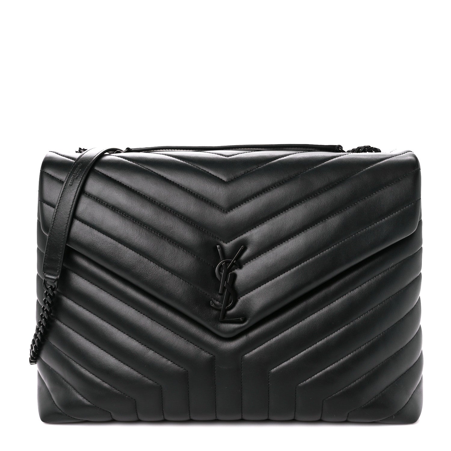 Saint Laurent Calfskin Y Quilted Monogram Monochrome Large Loulou Chain Satchel Black 1 of 12