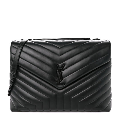 Saint Laurent Calfskin Y Quilted Monogram Monochrome Large Loulou Chain Satchel Black 1 of 12