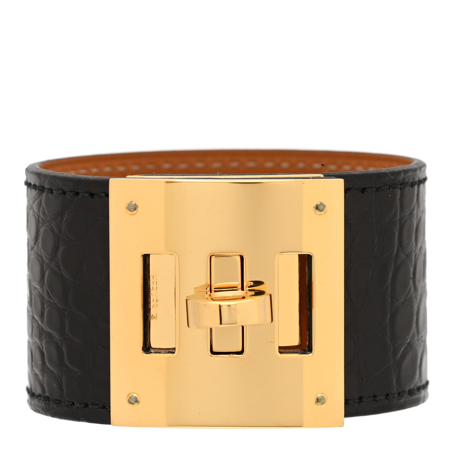 Hermes Shiny Alligator Kelly Dog Bracelet S Black 1 of 6