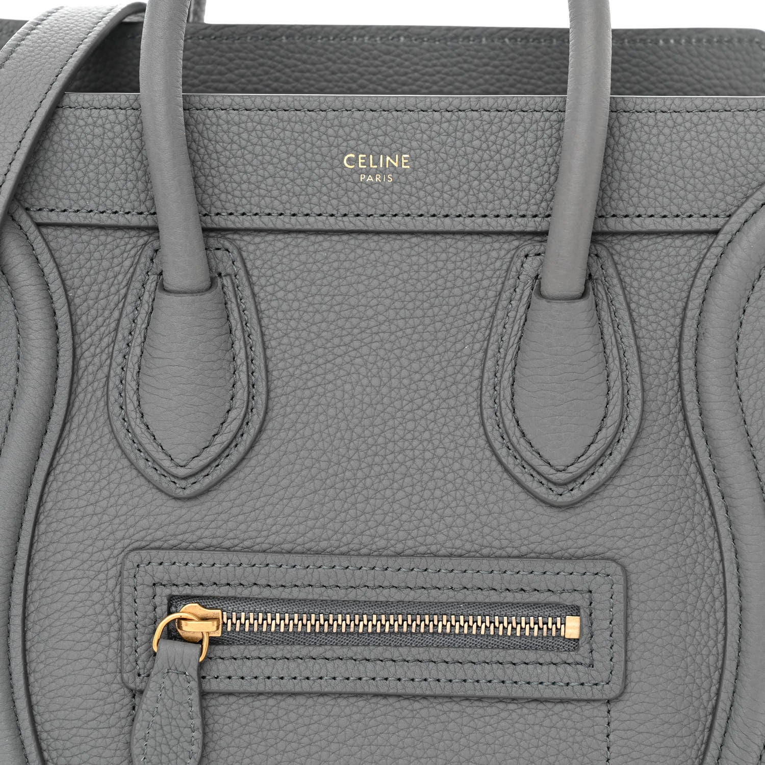 Celine Drummed Calfskin Nano Luggage Kohl 9 of 12