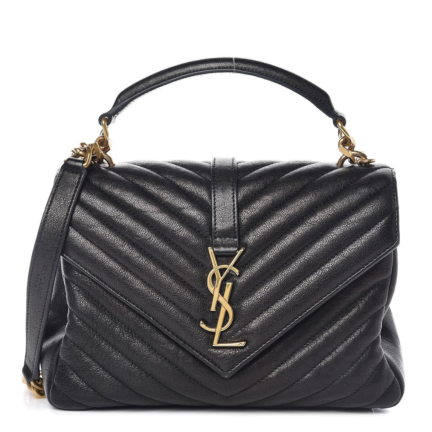 Sheepskin Matelasse Chevron Monogram Medium College Bag Black