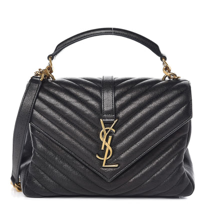 Saint Laurent Sheepskin Matelasse Chevron Monogram Medium College Bag Black 1 of 14
