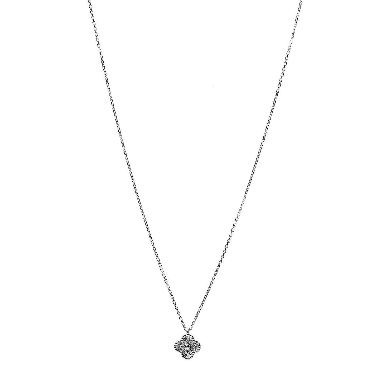 18K White Gold Diamond Sweet Alhambra Pendant Necklace