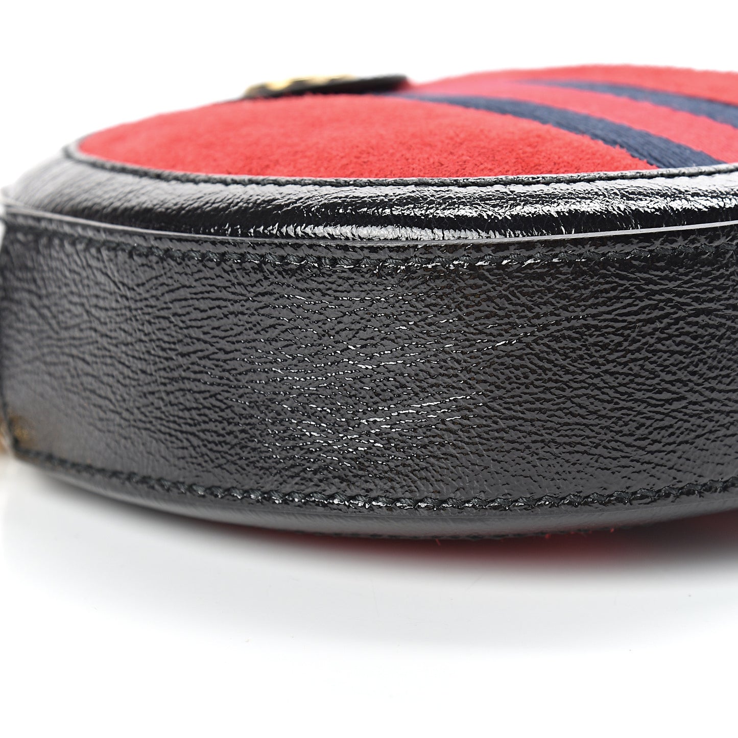 Suede Patent Web Mini Ophidia Round Shoulder Bag Hibiscus Red Black
