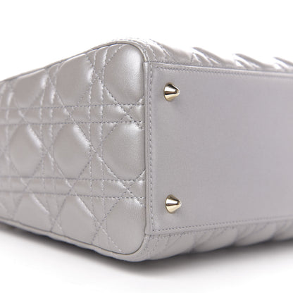 Christian Dior Pearly Lambskin Cannage Medium Lady Dior Grey 13 of 18