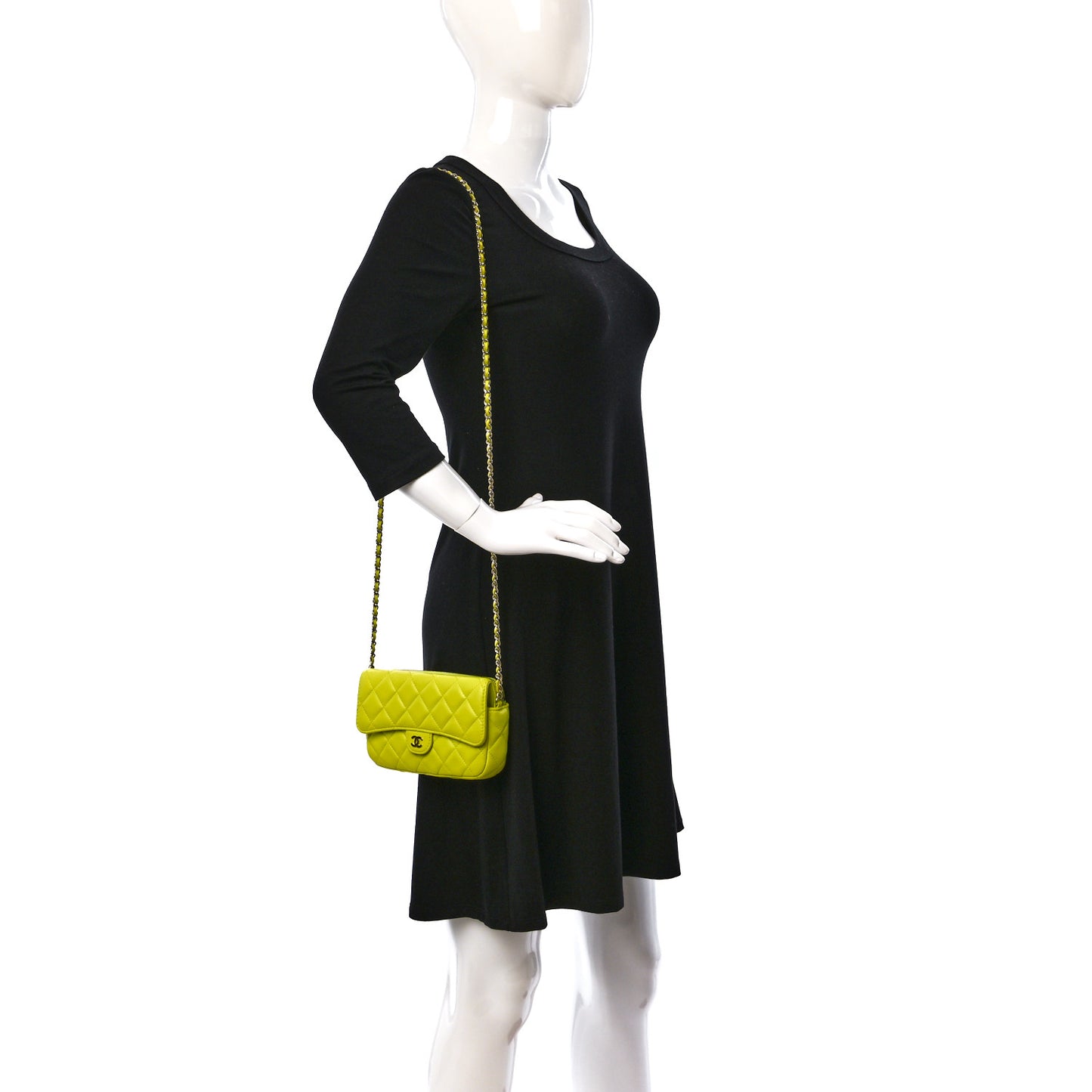 Lambskin Quilted Flap Phone Holder With Chain Yellow
