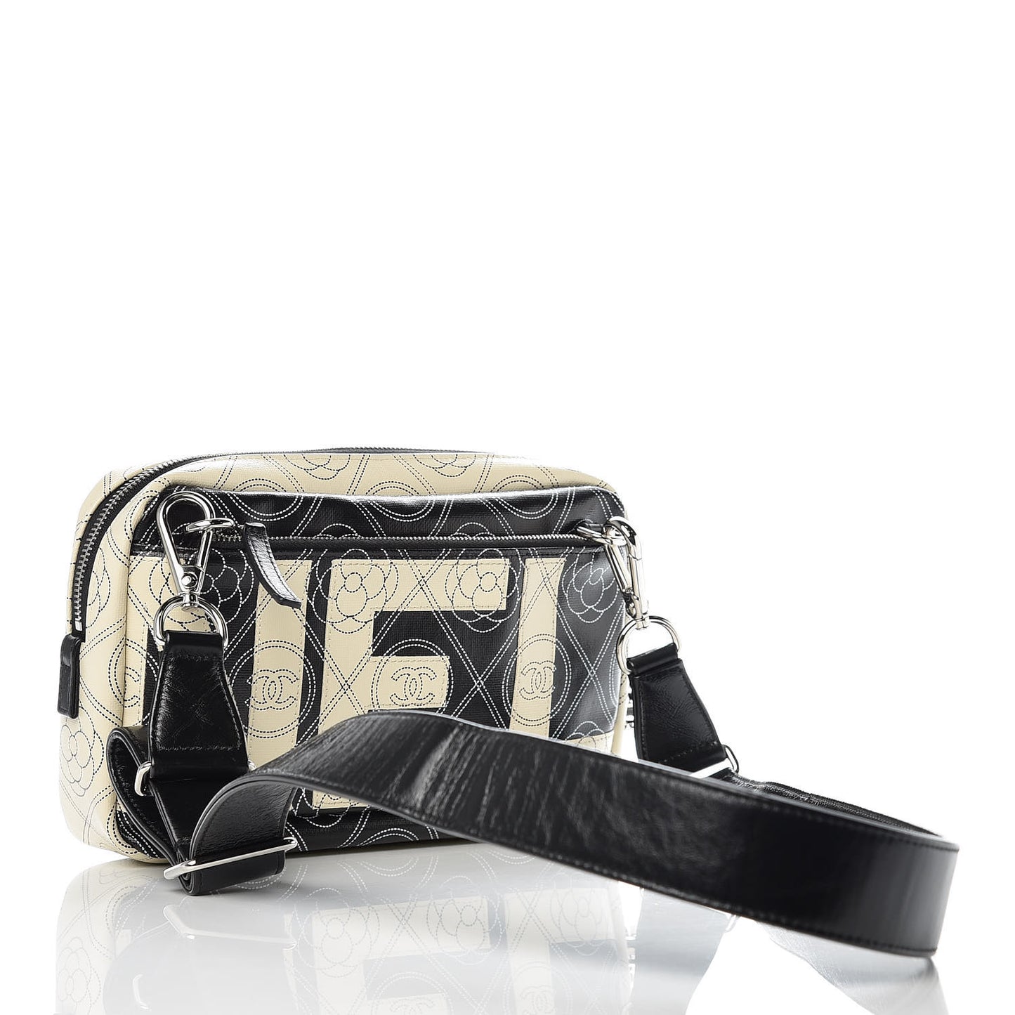 Coated Canvas Calfskin Camellia Printed Camera Case Black Beige