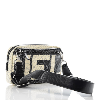 Chanel Coated Canvas Calfskin Camellia Printed Camera Case Black Beige 3 of 10