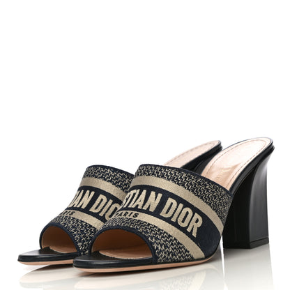 Christian Dior Cotton Embroidered Dway 85mm Slide Sandals 39.5 Deep Blue 4 of 14