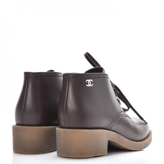 Chanel Calfskin Short Lace Up Boots 39 Brown 4 of 10