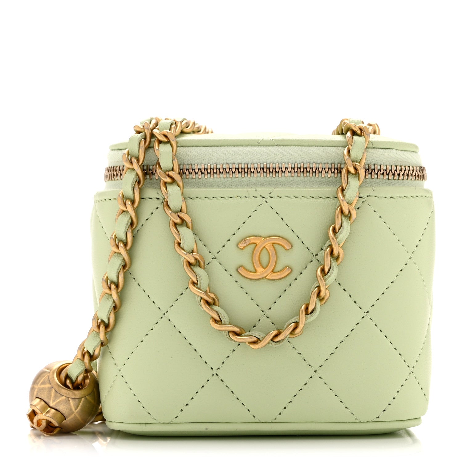 Chanel Lambskin Quilted Pearl Crush Mini Vanity Case With Chain Light Green 1 of 10