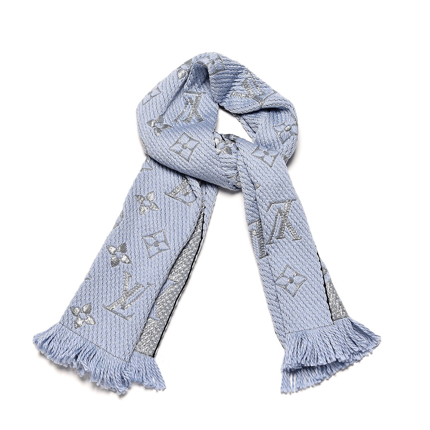 Wool Silk Logomania Shine Scarf Blue