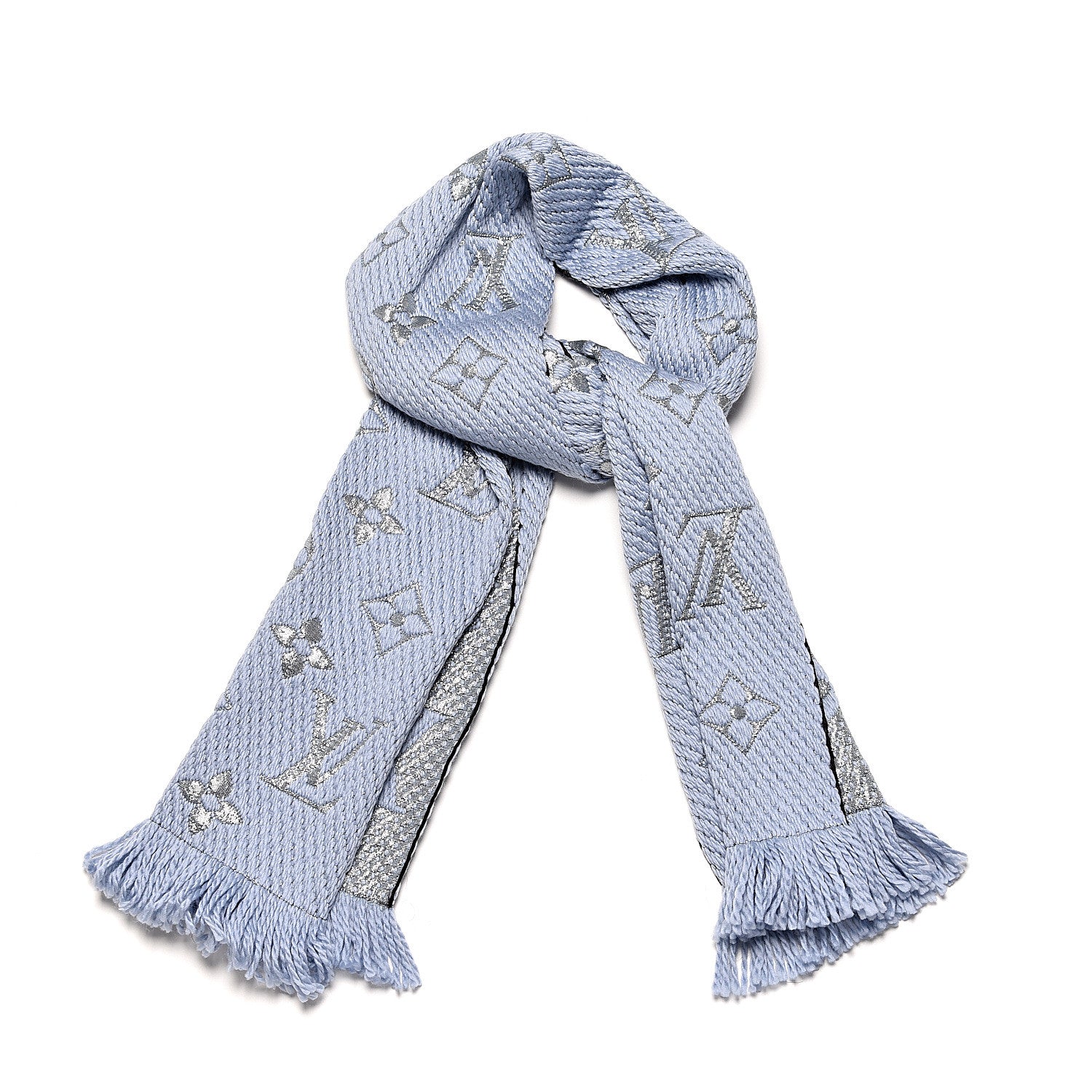 Louis Vuitton Wool Silk Logomania Shine Scarf Blue 1 of 4