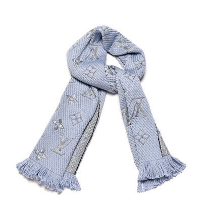 Louis Vuitton Wool Silk Logomania Shine Scarf Blue 1 of 4