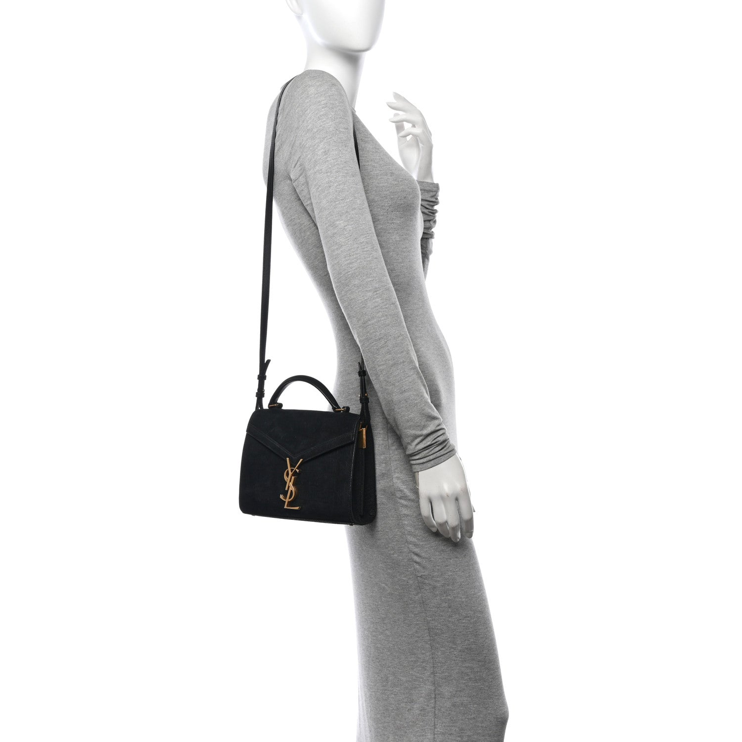 Saint Laurent Nubuk Crocodile Embossed Mini Classic Monogram Cassandra Top Handle Black 2 of 11