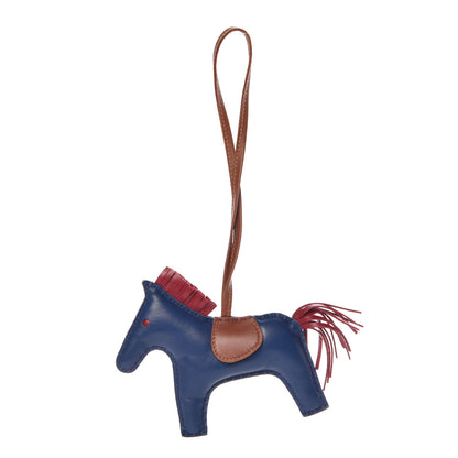 Hermes Milo Lambskin Grigri Rodeo Horse Bag Charm MM Bleu de Malte Rubis Fauve 1 of 4