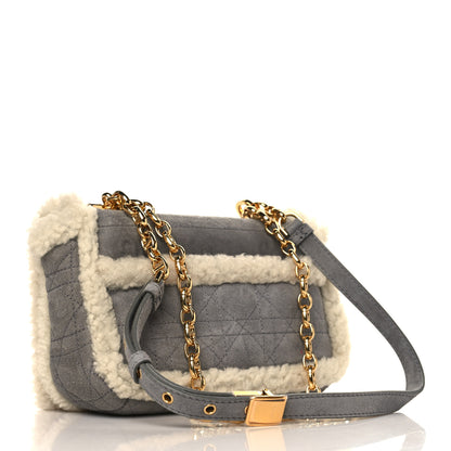 Christian Dior Shearling Sheepskin Wool Cannage Small Caro Bag Gray 3 of 8