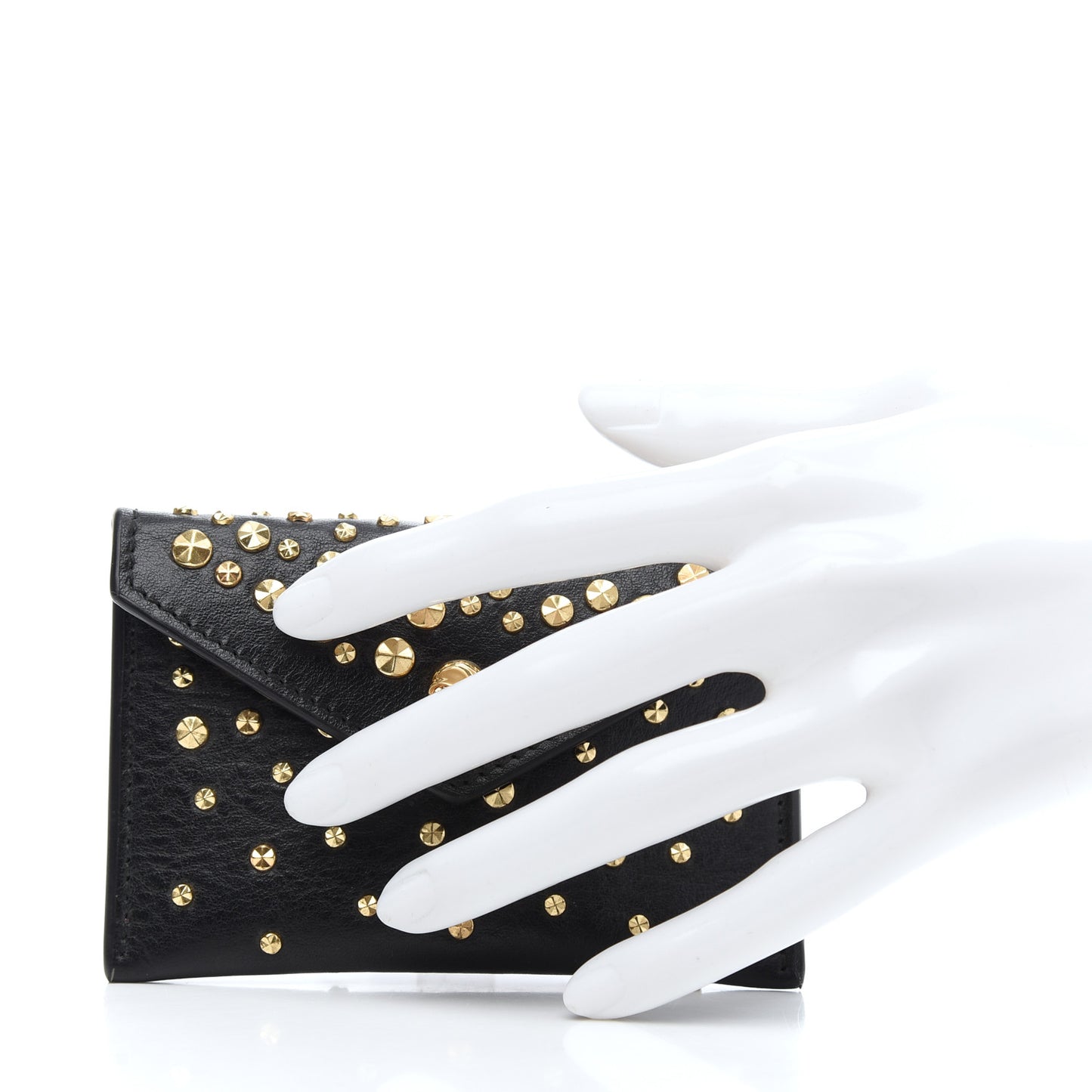 Calfskin Studded Skull Envelope Card Holder Black