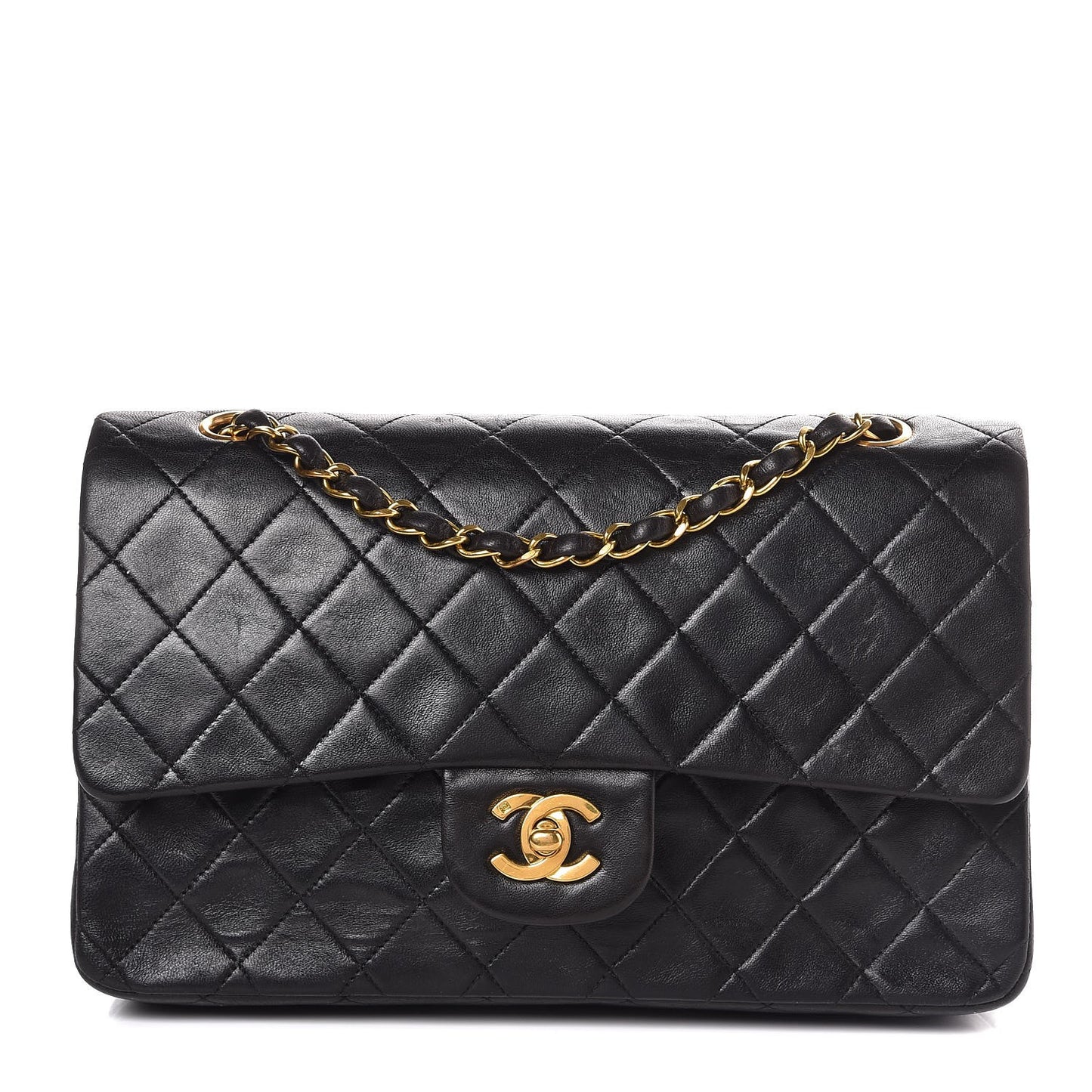 Lambskin Quilted Medium Double Flap Black