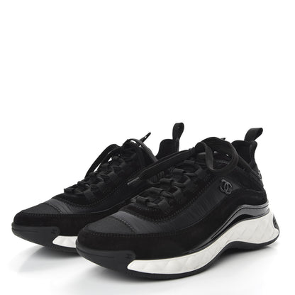 Chanel Fabric Calfskin Suede CC Sneakers 37 Black 3 of 10