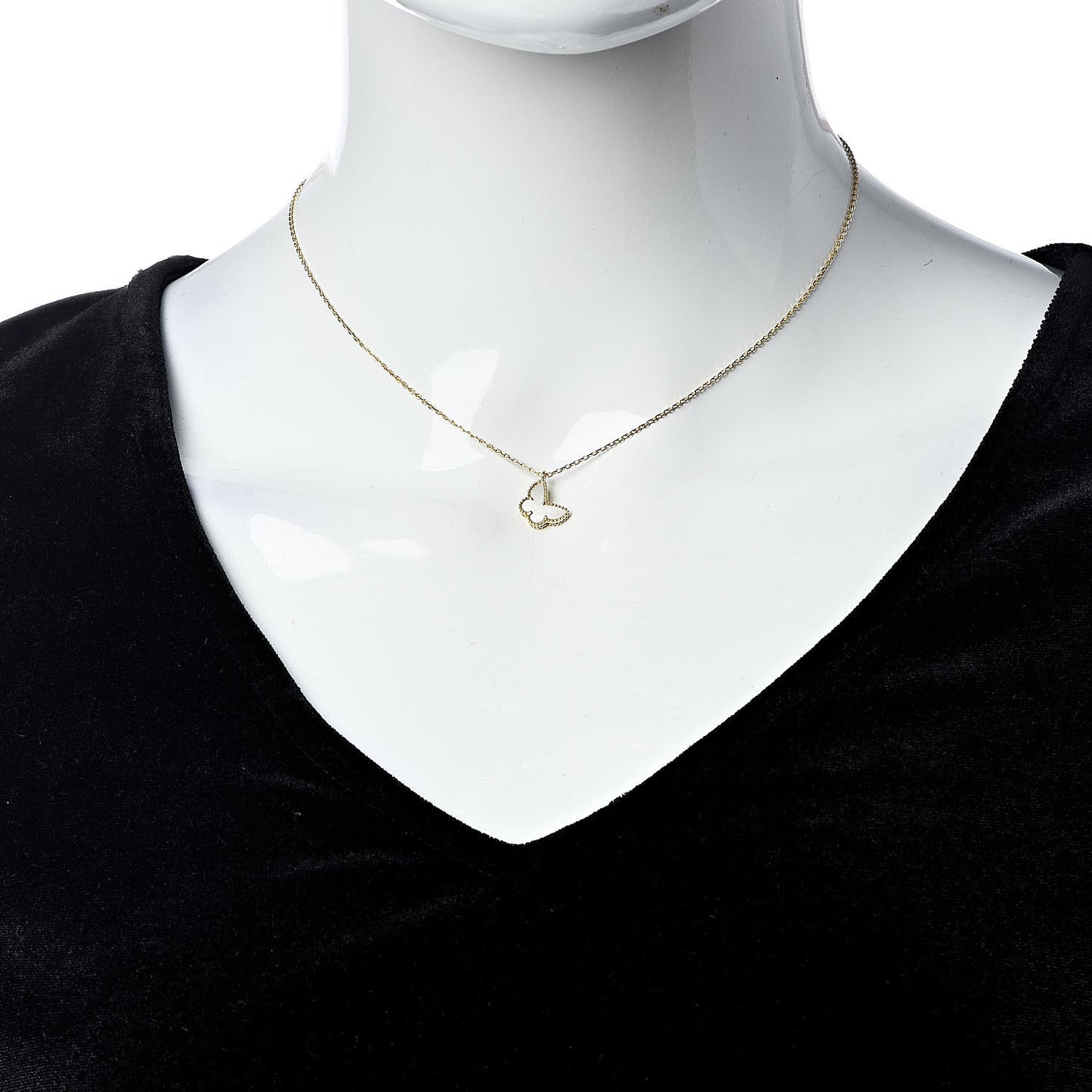 18K Yellow Gold Mother of Pearl Sweet Alhambra Butterfly Pendant Necklace