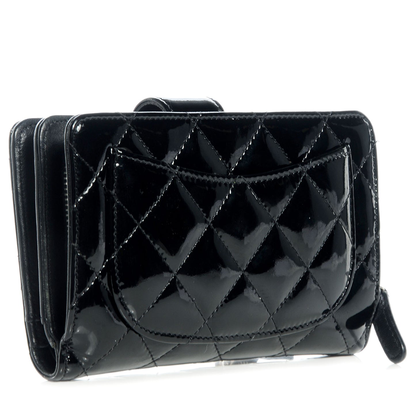 Patent Quilted CC French Wallet Black