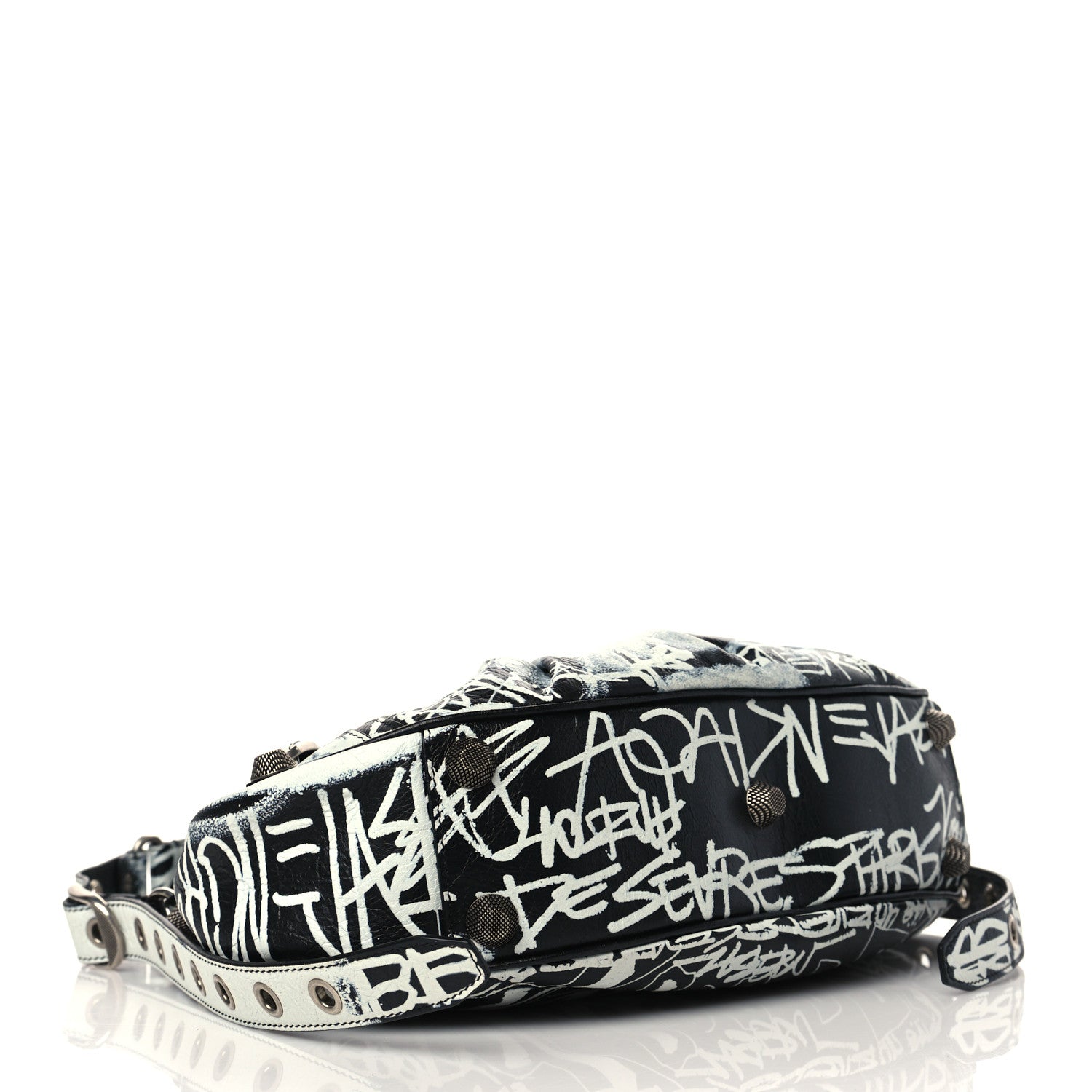 Balenciaga Agneau Arena Graffiti Small Le Cagole Shoulder Bag Black White 4 of 10