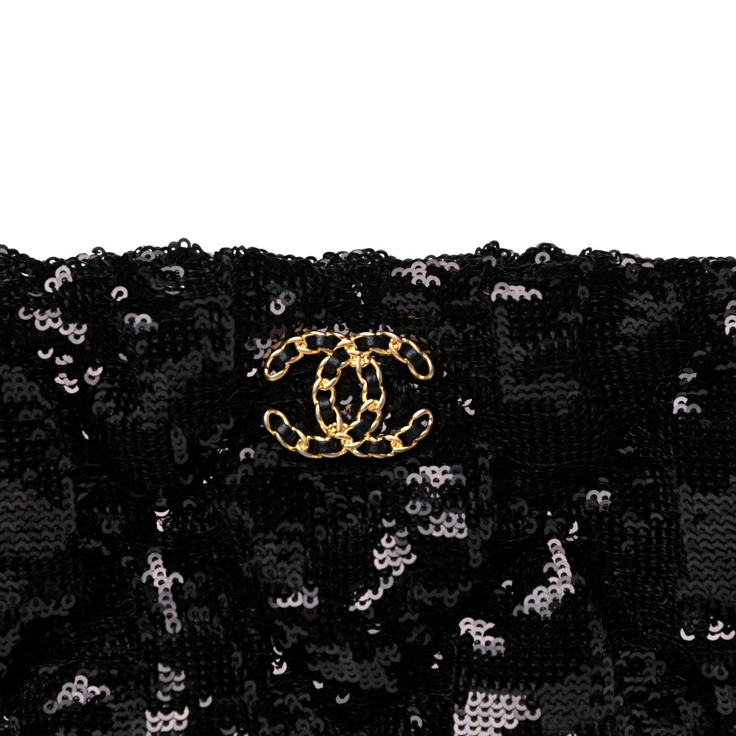 Sequins Quilted Large Chanel 19 Pouch Black