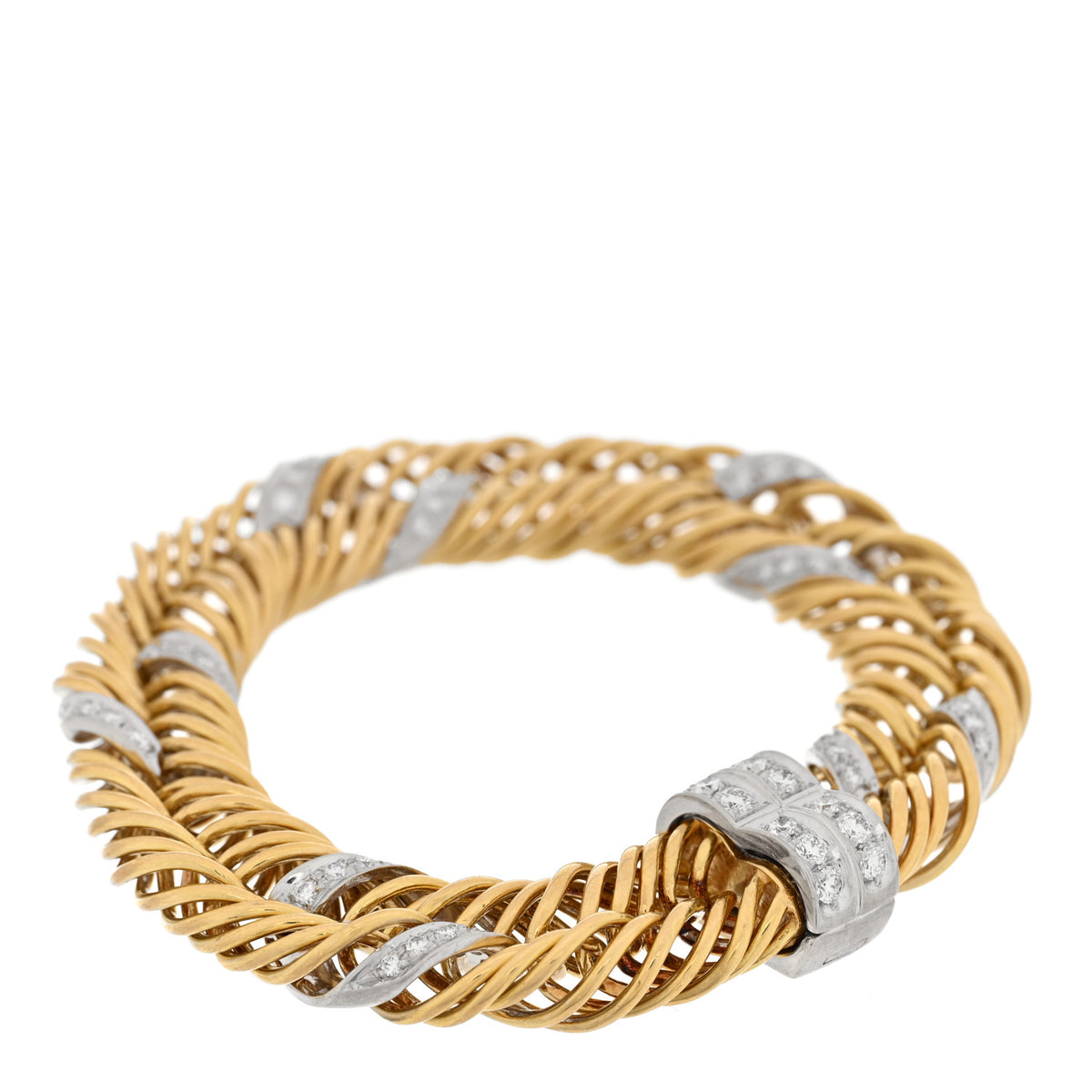Pomellato 18K Yellow White Gold Diamond Iconica Double Coil Bracelet 1 of 3