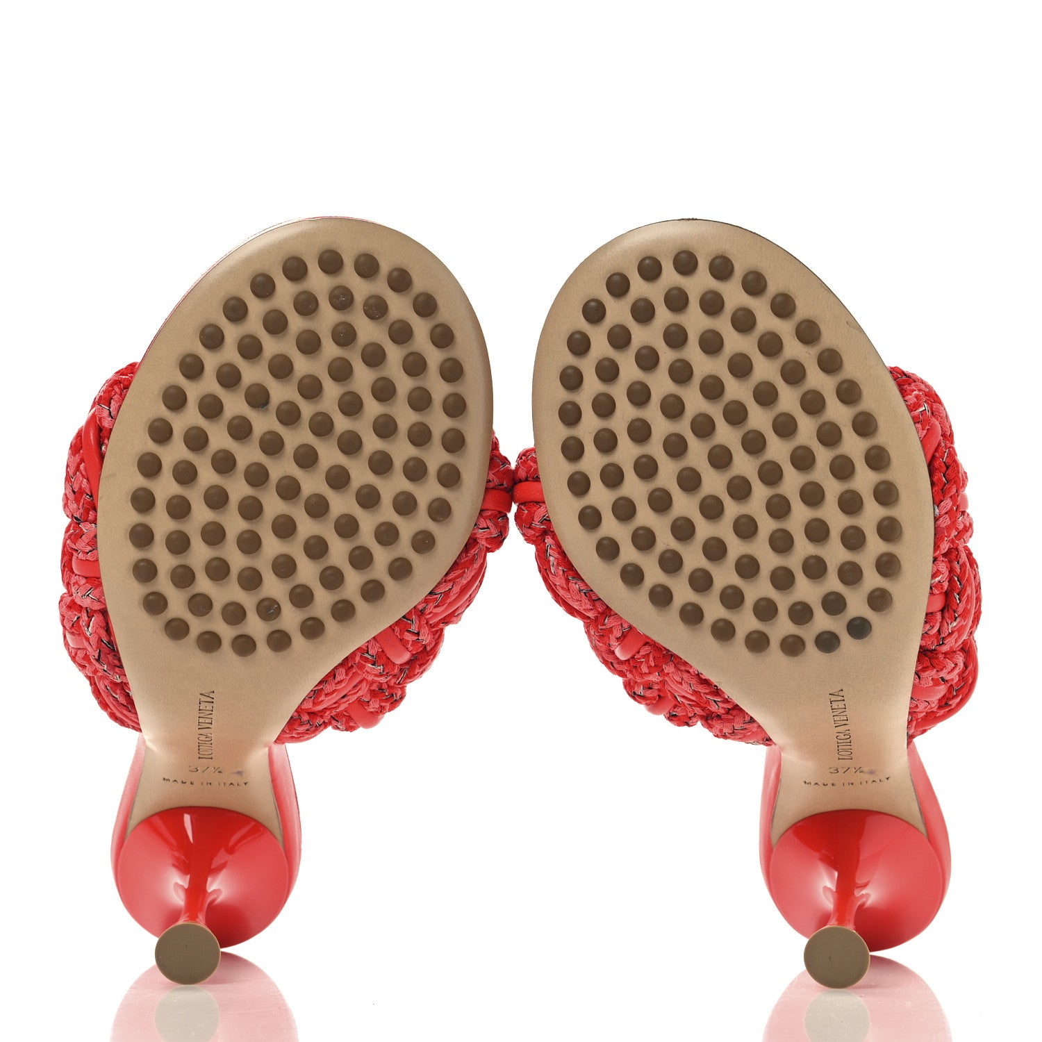 Bottega Veneta Lambskin Fabric Weave Intrecciato Dot Sandals 37.5 Bubble Gum Tomato 6 of 9