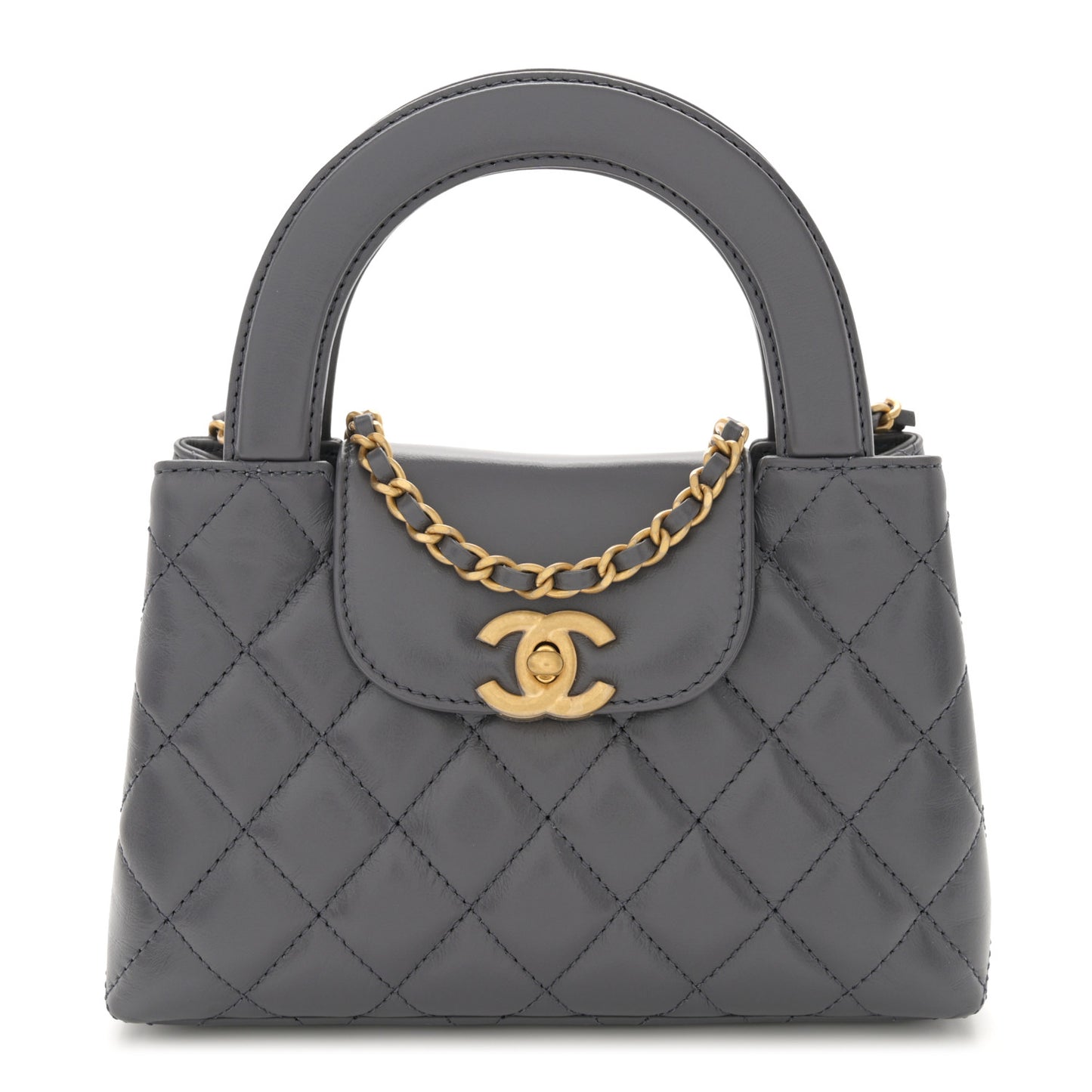 Shiny Aged Calfskin Quilted Nano Kelly Shopper Grey